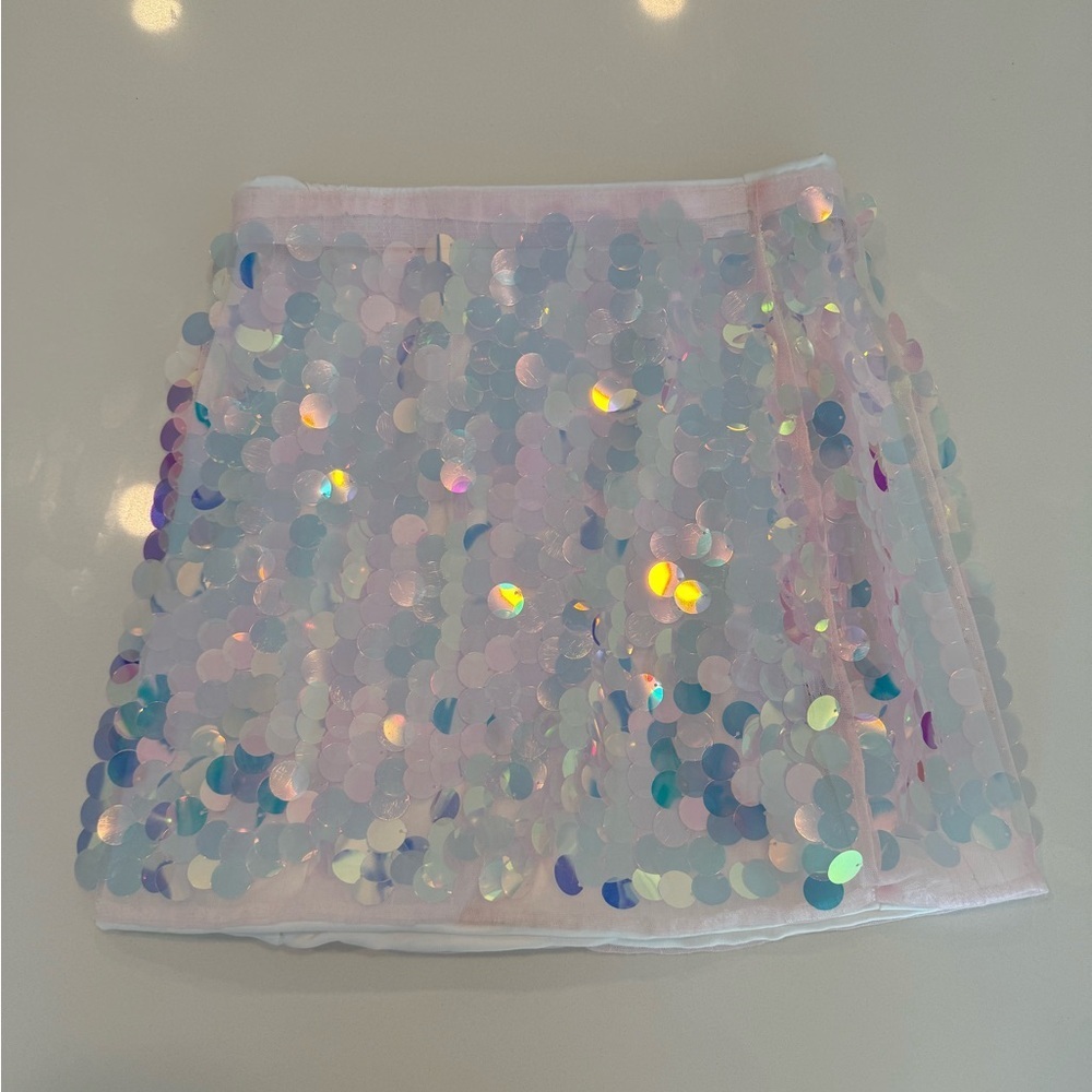 SHEIN Iridescent Sequin Mini Skirt - Pale Pink
